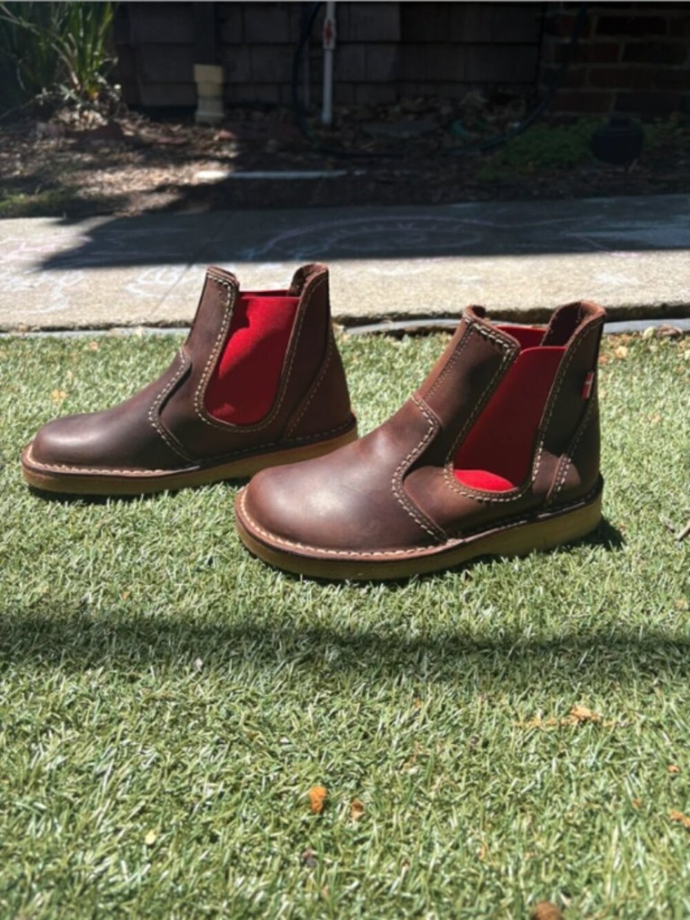 Duckfeet Brown Leather Chelsea Boots Red Elastic Side Panels EU 38 US 7.5 Handma - Picture 5 of 10